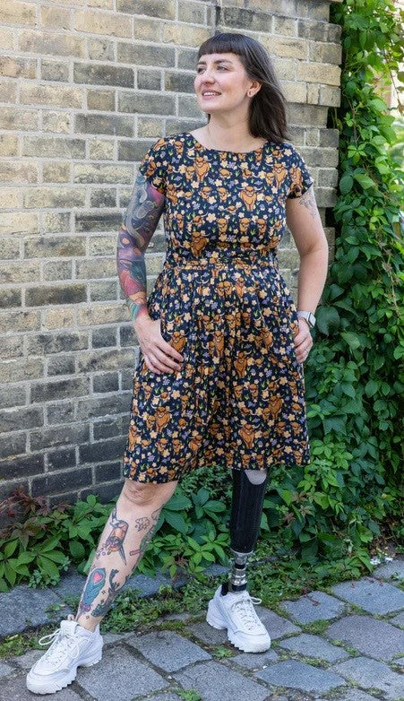 Highland Cow Print Cotton Tea Dress with Pockets by Run and Fly