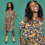 Highland Cow Print Smock Dress with Pockets by Run and Fly