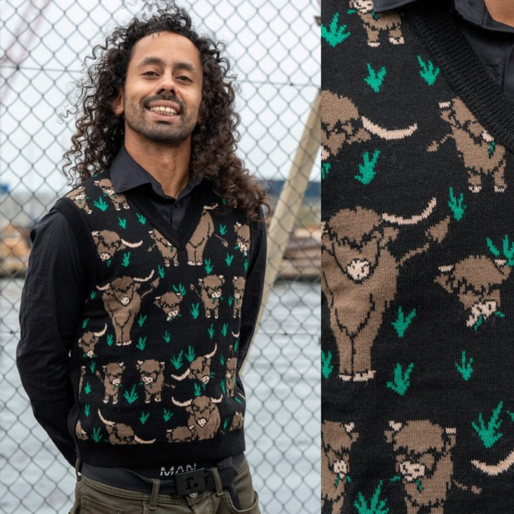 Highland Cow V Neck Tank Top Sweater Vest by Run and Fly