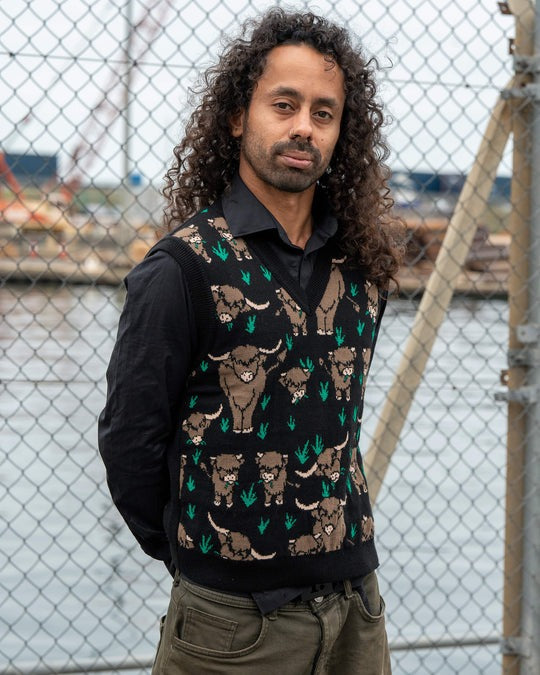 Highland Cow V Neck Tank Top Sweater Vest by Run and Fly