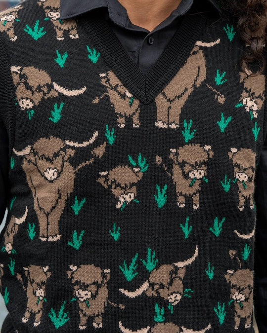 Highland Cow V Neck Tank Top Sweater Vest by Run and Fly