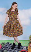 Autumn Leaves Print Cotton Tea Dress with Pockets by Run and Fly