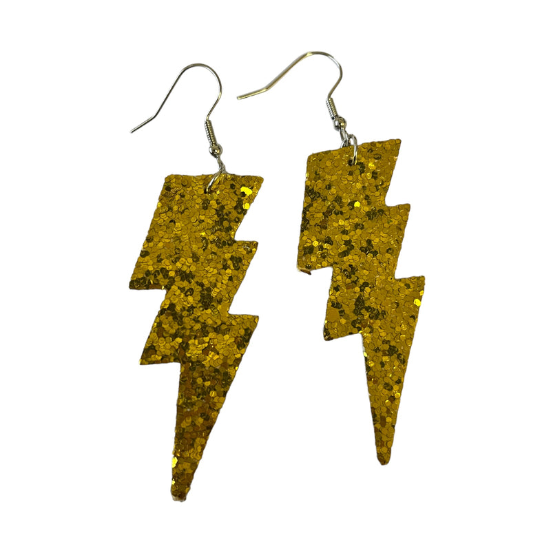 Gold Glitter Lightning Bolt Earrings