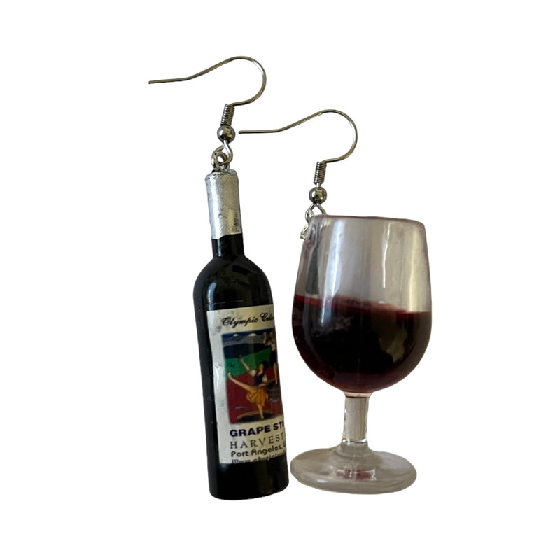 Wine Bottle and Glass Earrings
