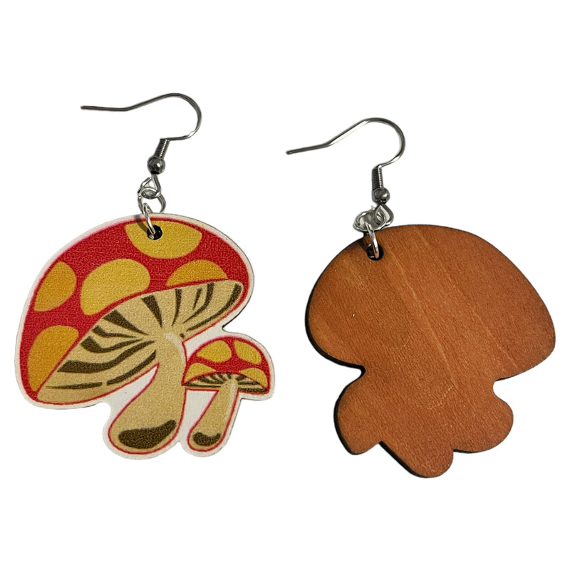 Wooden Mushroom Earrings