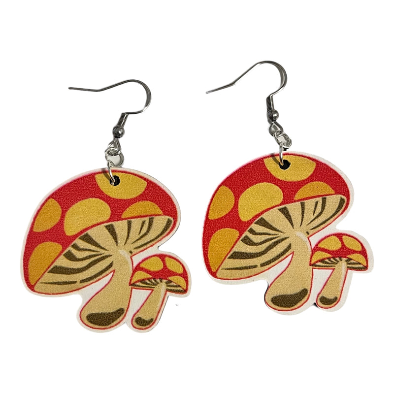 Wooden Mushroom Earrings