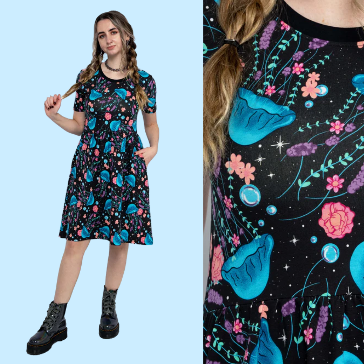 Jellyfish Print Smock Dress with Pockets by Rebel Romance (Copy)
