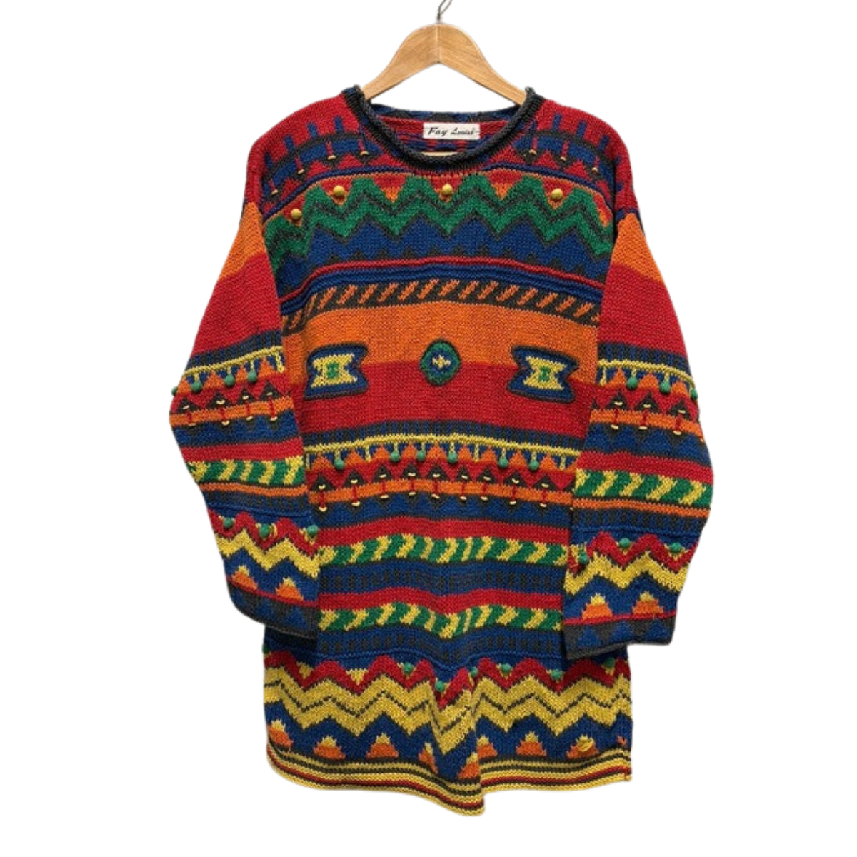 Vintage 90's Jumper L Rainbow Colours Bright Zigzag Pattern Crazy