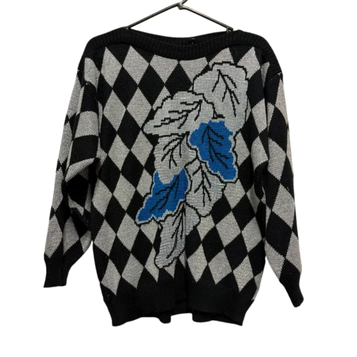 Vintage 80's Black Silver Diamond Jumper 10 12 Sparkly Crazy Pattern