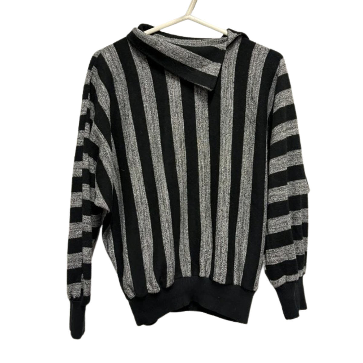 Vintage Stripy Jumper 80’s Original Retro 12 14 Roll Neck Black Grey