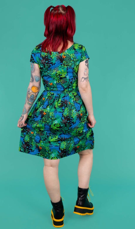 Jungle Cats Print Cotton Tea Dress with Pockets by Run and Fly