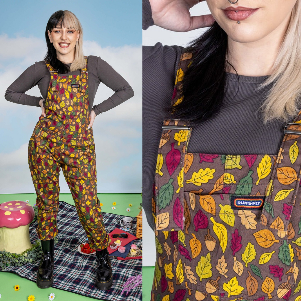 Autumn Leaves Stretch Twill Cotton Dungarees by Run and Fly