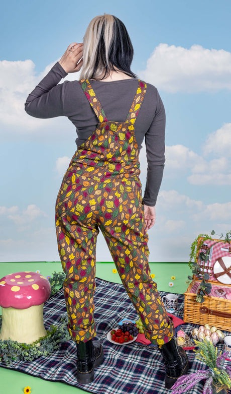 Autumn Leaves Stretch Twill Cotton Dungarees by Run and Fly