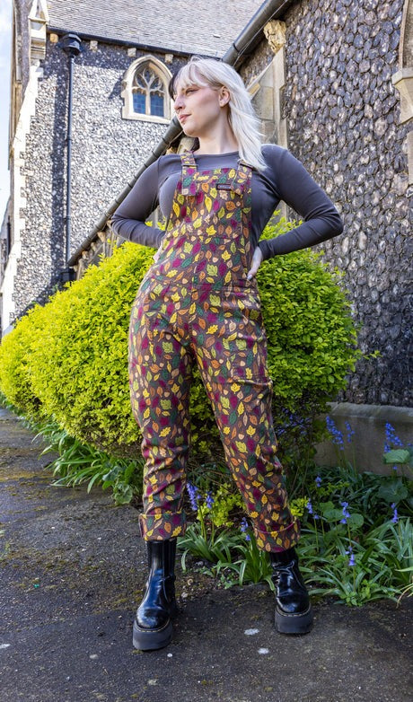 Autumn Leaves Stretch Twill Cotton Dungarees by Run and Fly