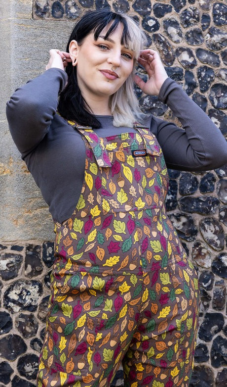 Autumn Leaves Stretch Twill Cotton Dungarees by Run and Fly