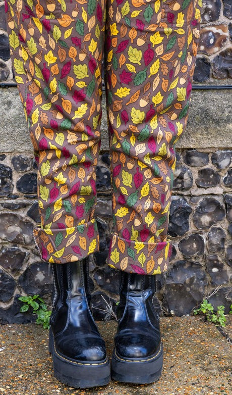 Autumn Leaves Stretch Twill Cotton Dungarees by Run and Fly