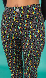 Grey Rainbow Leopard Print Bell Bottom Flares Jeans by Run and Fly