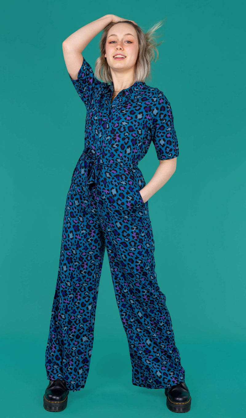 Run and Fly Atlantic Blue Leopard Print Jumpsuit