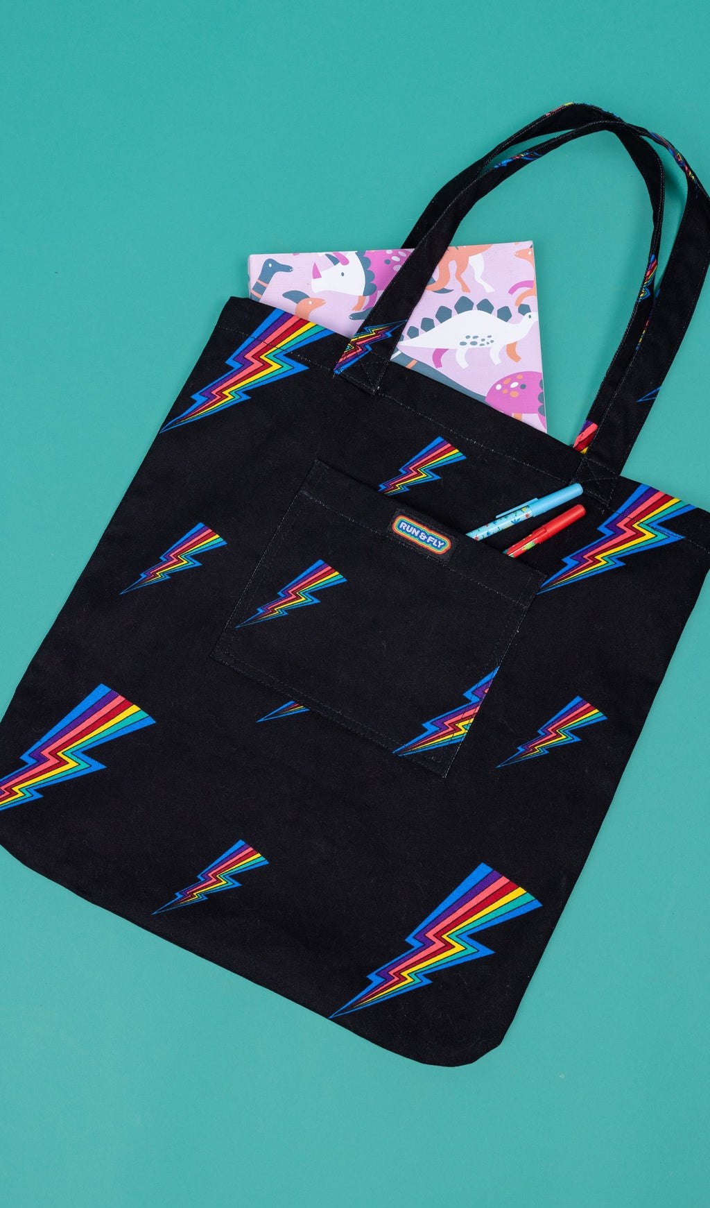 Rainbow Lightning Bolt Tote Bag by Run and Fly