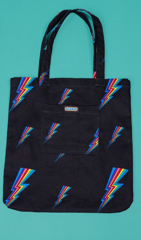 Rainbow Lightning Bolt Tote Bag by Run and Fly