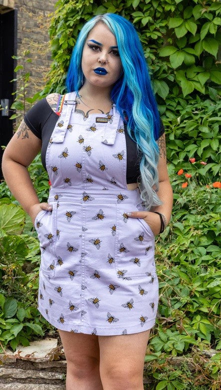 Lavender Bee Print Dungaree Pinafore Dress by Run and Fly