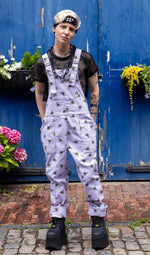 Lavender Bee Print Stretch Twill Cotton Dungarees by Run and Fly