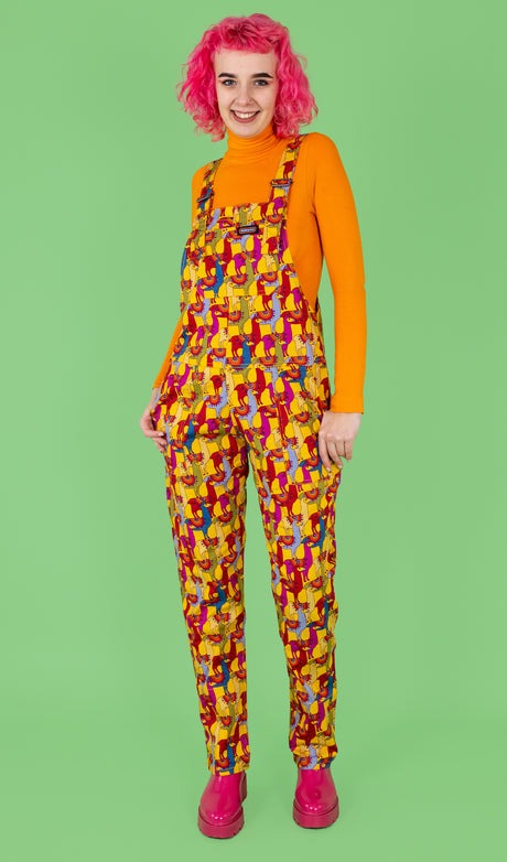 Drama Llama Print Stretch Twill Cotton Dungarees by Run and Fly