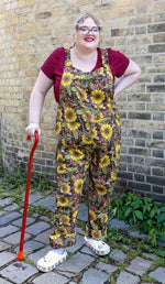 Midnight Blues Floral Print Stretch Twill Cotton Dungarees by Run and Fly