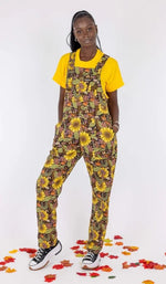 Midnight Blues Floral Print Stretch Twill Cotton Dungarees by Run and Fly