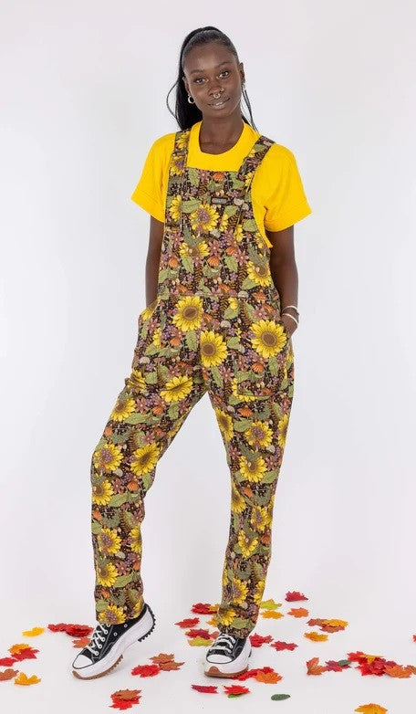 Midnight Blues Floral Print Stretch Twill Cotton Dungarees by Run and Fly