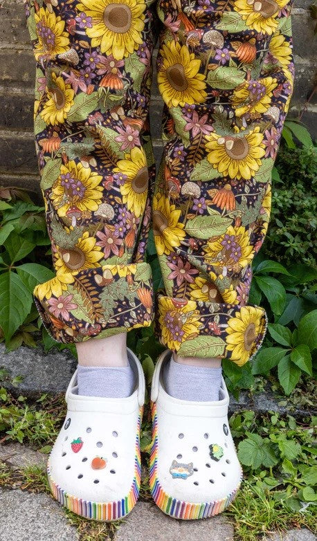 Midnight Blues Floral Print Stretch Twill Cotton Dungarees by Run and Fly
