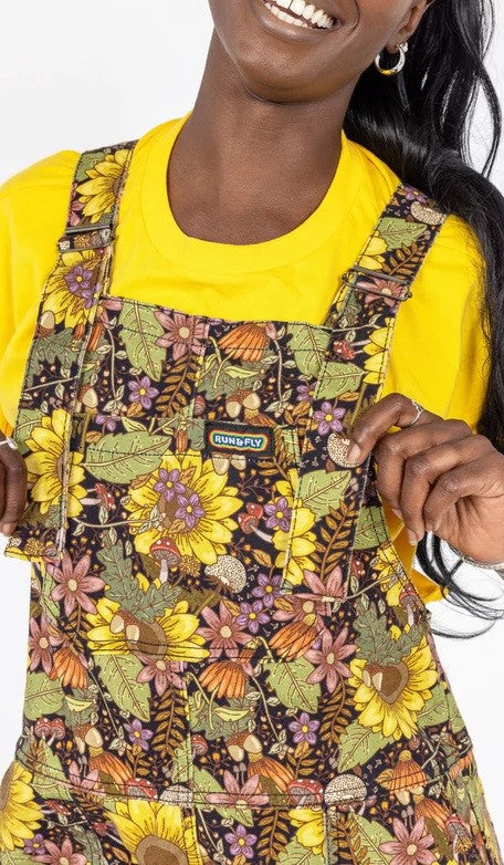 Midnight Blues Floral Print Stretch Twill Cotton Dungarees by Run and Fly