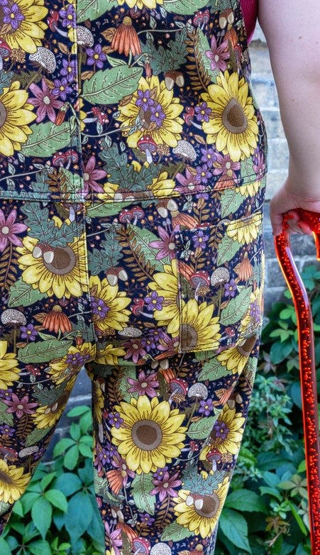 Midnight Blues Floral Print Stretch Twill Cotton Dungarees by Run and Fly