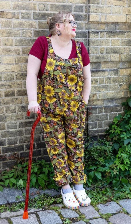 Midnight Blues Floral Print Stretch Twill Cotton Dungarees by Run and Fly