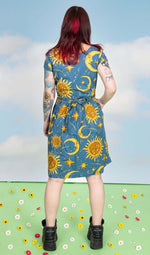 Sun and Moon Print Cotton Tea Dress with Pockets by Run and Fly