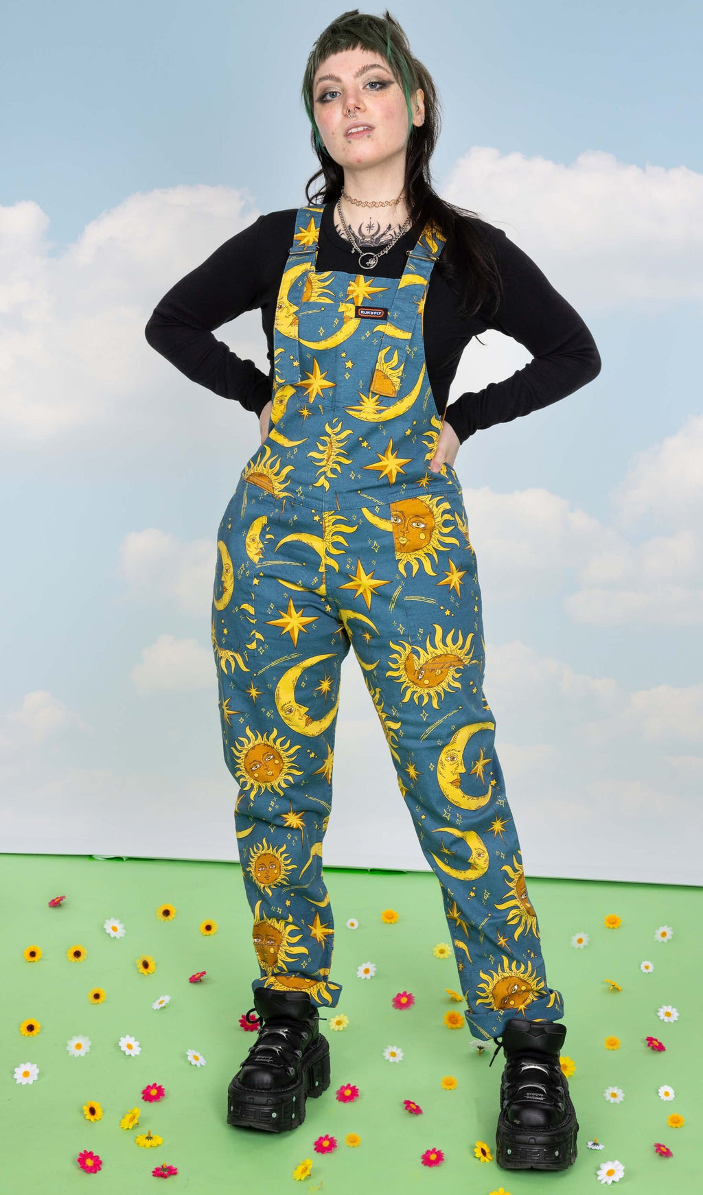 Sun and Moon Stretch Twill Cotton Dungarees by Run and Fly