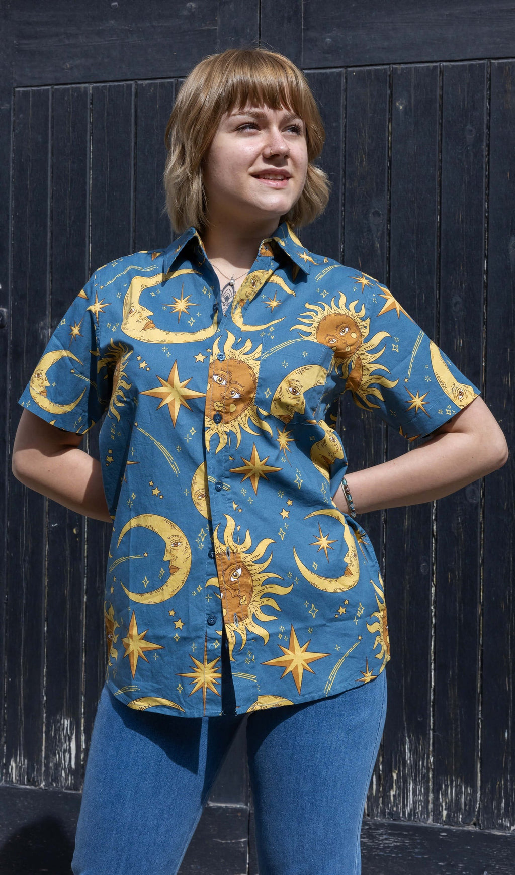 Sun and Moon Print Shirt by Run and Fly