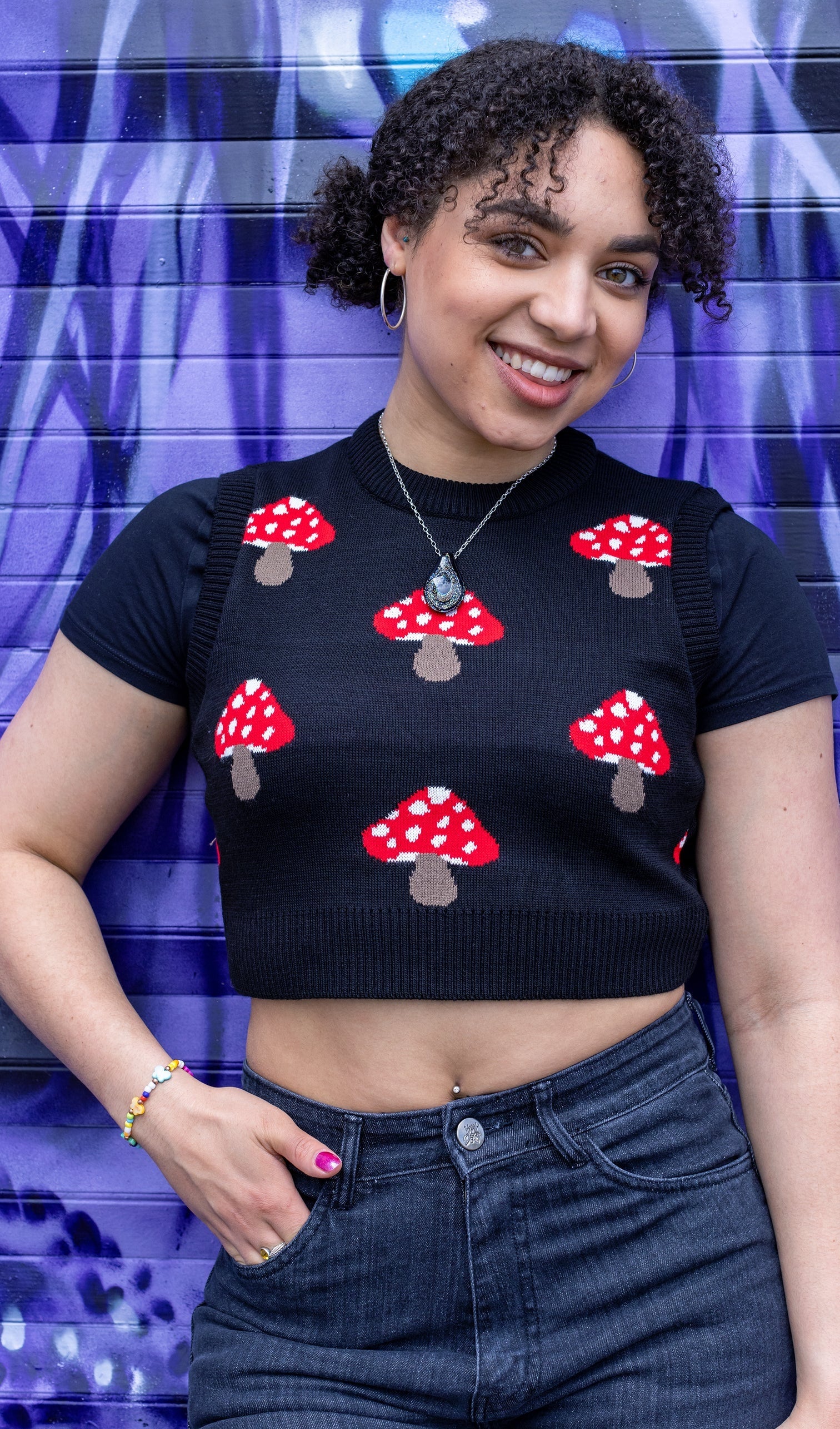 Mushroom Cropped Tank Top Vest by Run and Fly