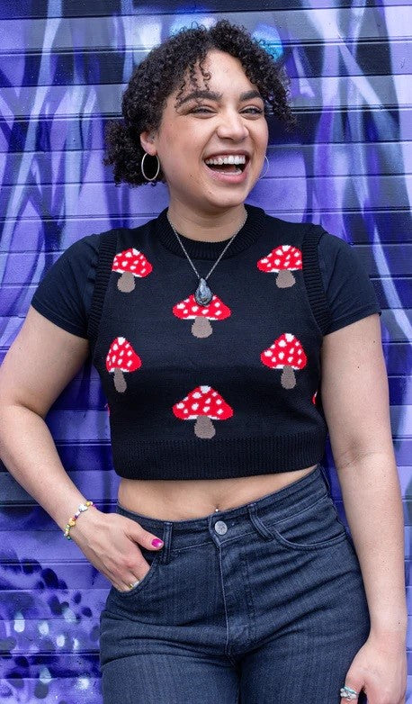 Mushroom Cropped Tank Top Vest by Run and Fly
