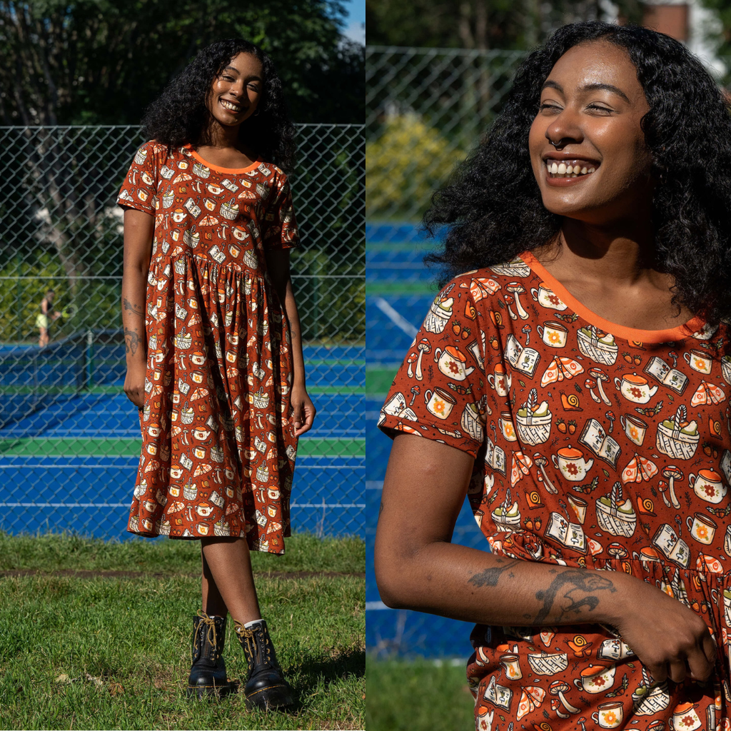 Mushroom Tea Party Print Smock Dress with Pockets by Rebel Romance