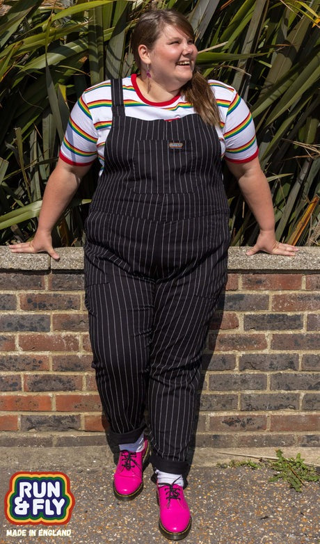 Black Pinstripe Dungarees by Run and Fly