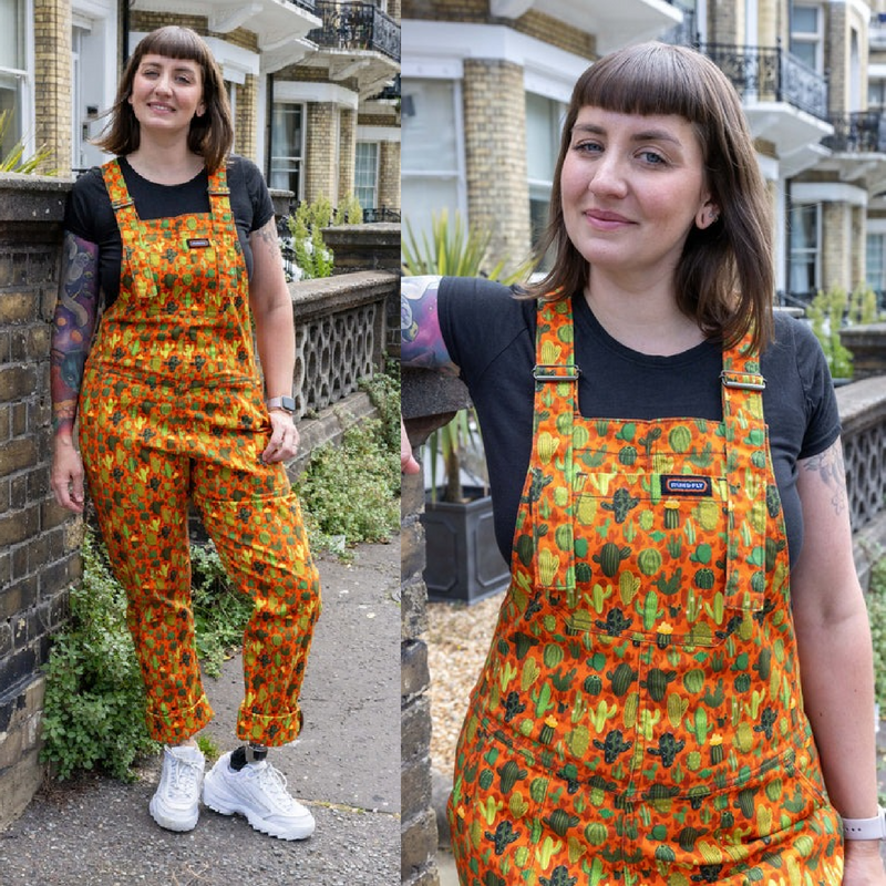 Run and Fly Orange Cactus Print Stretch Twill Cotton Dungarees