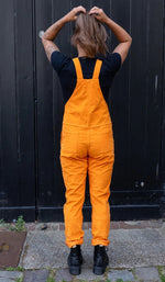 Highlighter Orange Stretch Corduroy Dungarees by Run and Fly