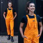 Highlighter Orange Stretch Corduroy Dungarees by Run and Fly