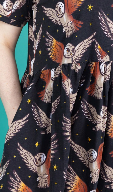 Owl Print Smock Dress with Pockets by Run and Fly