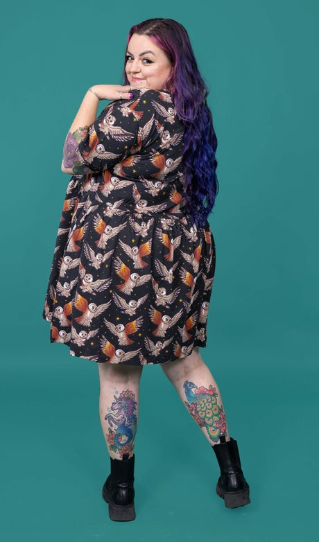 Owl Print Smock Dress with Pockets by Run and Fly