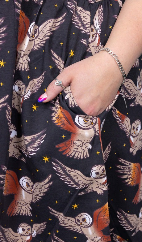 Owl Print Smock Dress with Pockets by Run and Fly