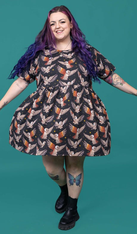 Owl Print Smock Dress with Pockets by Run and Fly