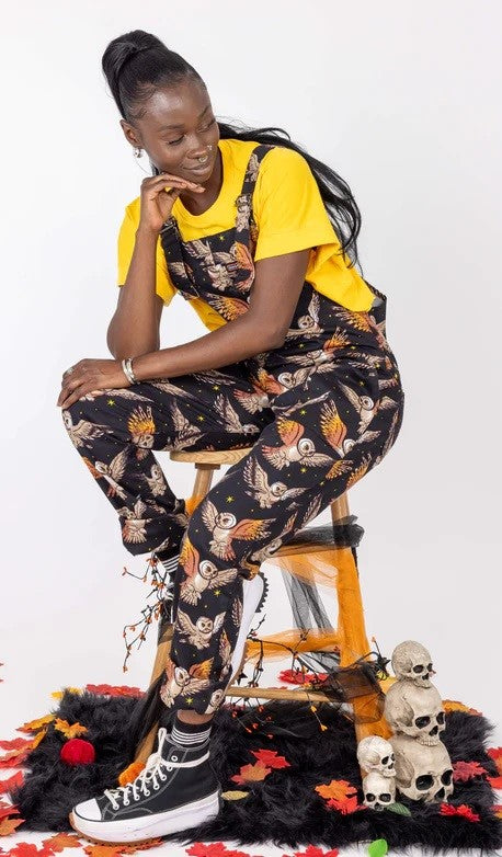 What A Hoot Owl Print Stretch Twill Cotton Dungarees by Run and Fly