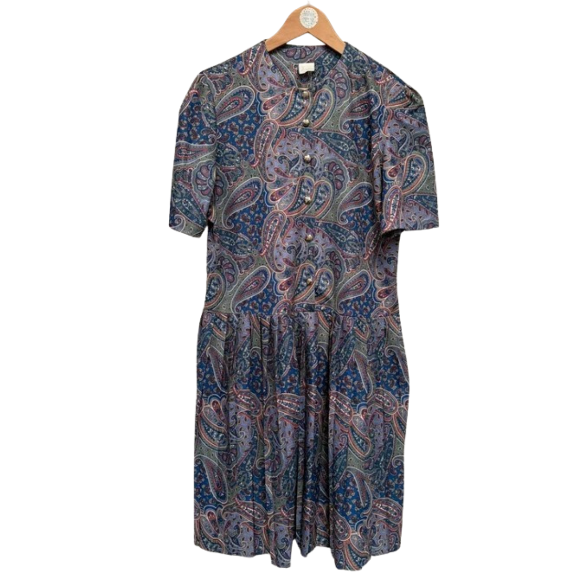 Vintage Dress 16 18 Purple Blue Paisley Pattern Shirt Midi Retro Dark Academia True